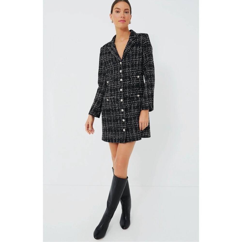 Tuckernuck Pomander Place NEW Black Tweed‎ Stacie Dress Preppy Retro Blazer Sz M